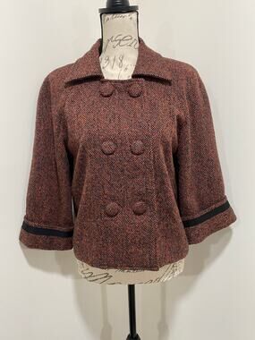 Wool Blend Collective Clothing 3/4 Sleeve Tweed Peacoat Jacket Size Medium